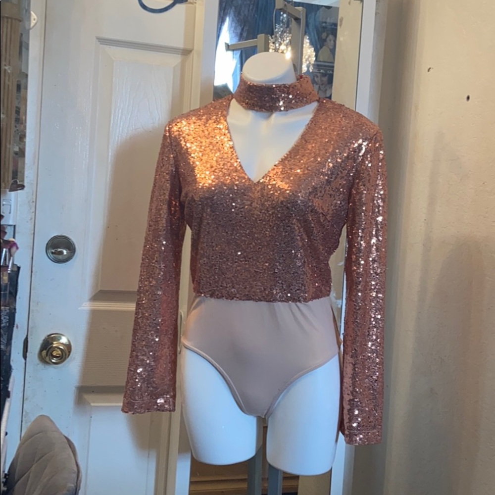 Rose Gold sequins bodysuit